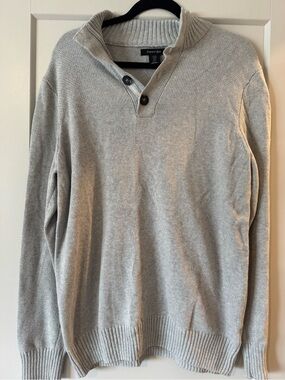 Porter & Ash Cotton Gray V-Neck Button Pullover Sweater